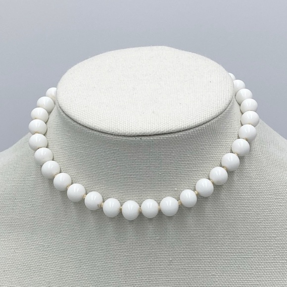 Vintage Jewelry Vintage Milk Glass Beaded Choker Necklace Signed
